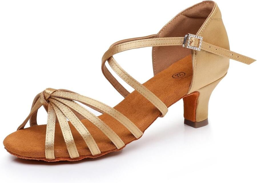 SnelShoppen Rosefinch Dansschoenen voor Vrouwen Salsa Tango Chacha Ballroom Beige Hak EU Perfect voor Danslessen en Feesten