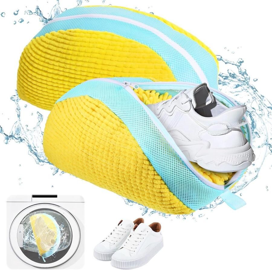 SnelShoppen Schoenwaszak 2 Stuks Wasmachine Multi-Bescherming Schoenentas Geel Ideaal voor Sportschoenen Sneakers en Werk- of Vrijetij