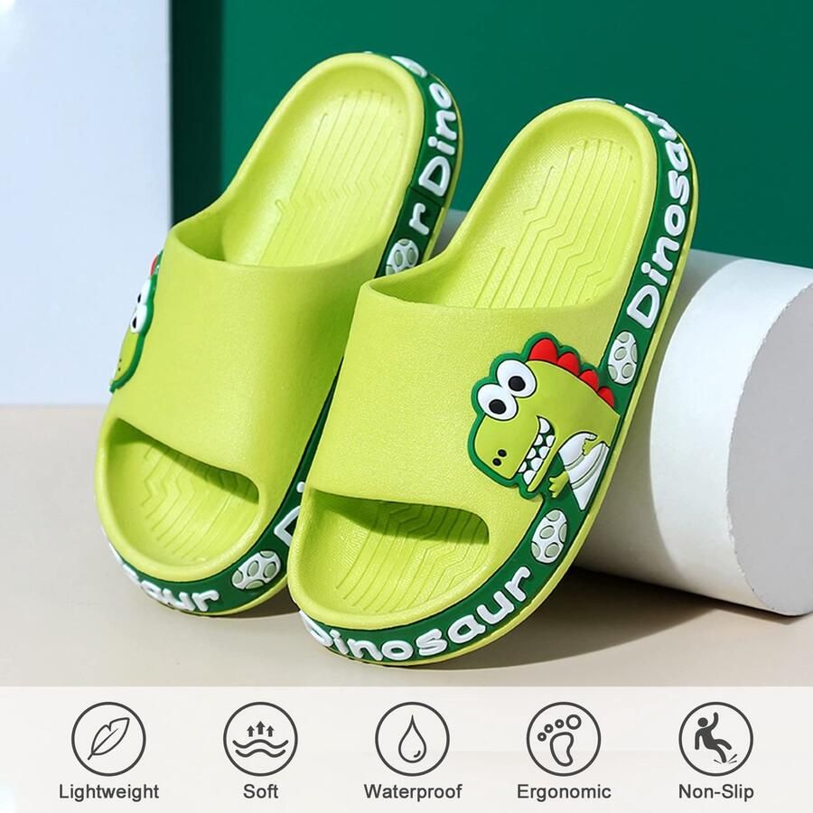 SnelShoppen SEAUR Badslippers Kinderen Antislip Open Tenen Badschoenen Dinosauruspatroon Groen 30 31 EU Zomerpantoffels voor Badkamer Zwembad Slaa