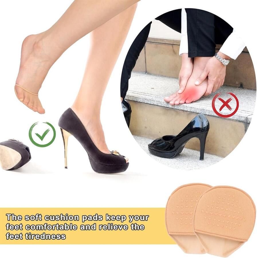 SnelShoppen Set van 4 Gevoerde Middelvoetschoenen voor Vrouwen Sandalen Hakken en Sokken Voorvoet Halve Palm Pijnverlichting Voetcomfort Hielo
