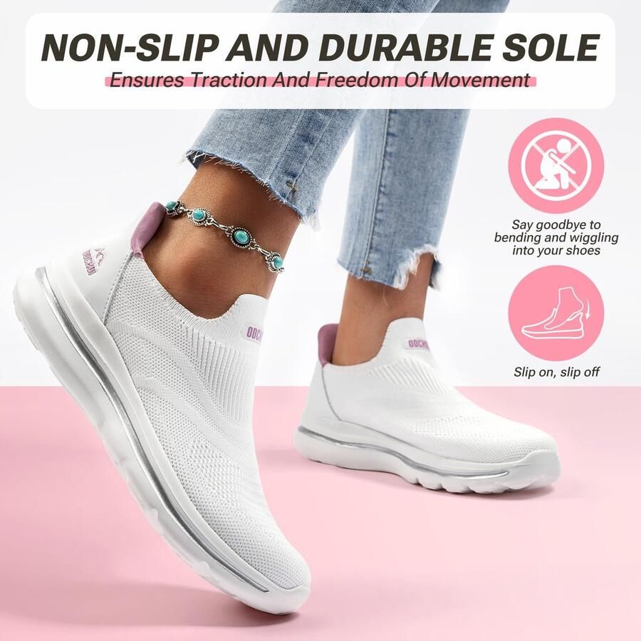 SnelShoppen Slip-on damessneakers comfortabele ademende wandelschoenen voor dames lichtgewicht joggen en fitness gymschoenen in wit