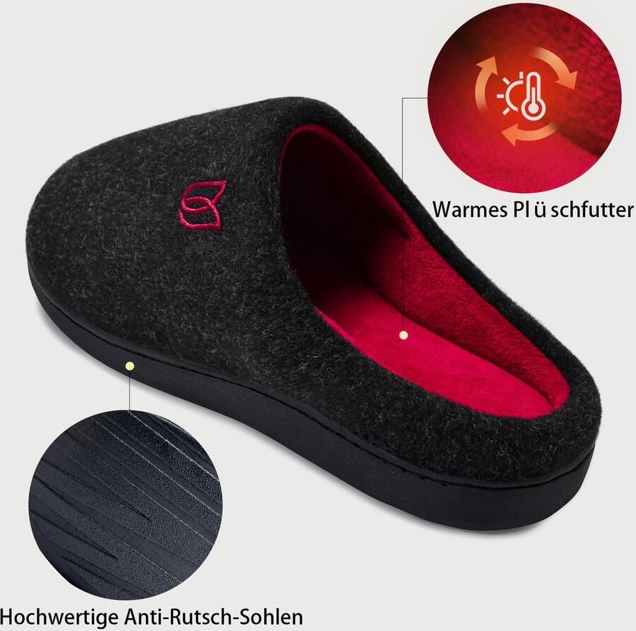 SnelShoppen Sloffen Heren Pantoffels Winter Warm Traagschuim Huisschoenen Indoor Outdoor Zwartrood