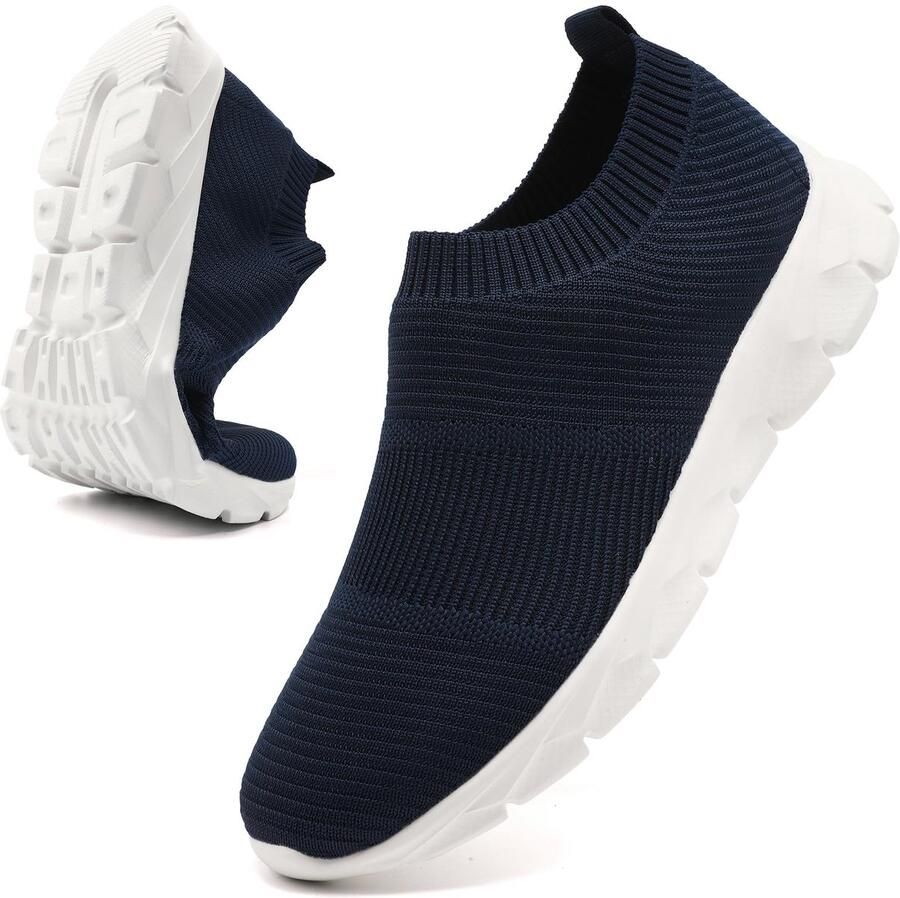SnelShoppen Sneakers voor heren ademende wandelschoenen comfortabele slip-on sneakers sportief en stijlvol zwart wit blauw EU perfect