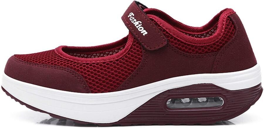 SnelShoppen Sportandalen voor Dames Ademend Mesh Antislip Swingschoenen Fitness en Wandelschoenen Zomer Loafers met Sleehak Rood