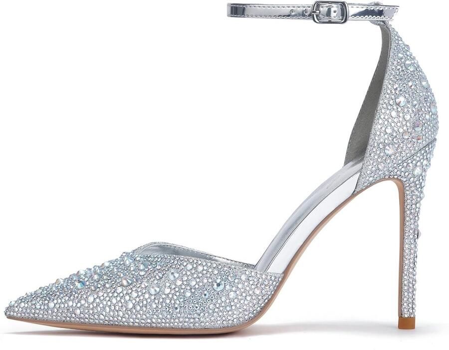 SnelShoppen Strass Pumps voor Dames Glitzer Knöchelriemen Stiletto Hakken Funkelnde Glanzende Stöckelschuhe voor Party Bruiloft Bruidssch