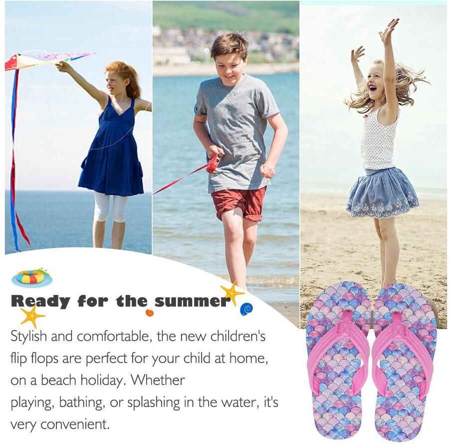 SnelShoppen Teenslippers Kinderen Antislip Badslippers Zomer Strand Zwembad Roze Visschubben