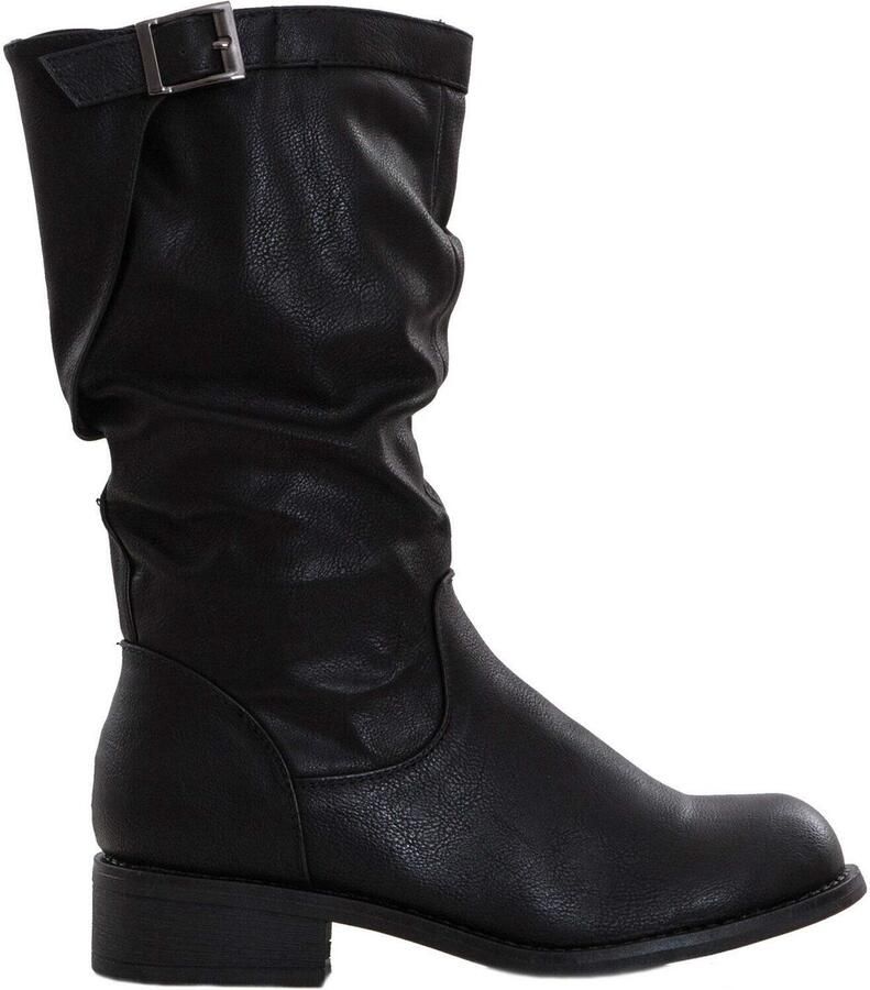 SnelShoppen Toocool Biker Boots Dames Imitatieleer Motorlaarzen met Gesp en Rits Lage Hak LO-991 Zwart Comfortabele Laarzen voor Elke Gelege