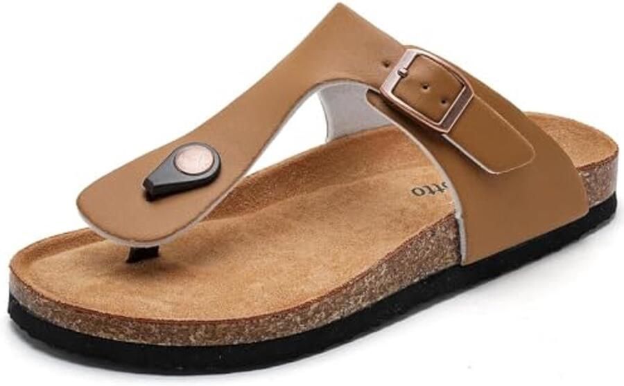 SnelShoppen Torotto Teenslippers voor Kinderen Antislip Slippers met Kurk Verstelbare Gesp Pantoffels voor en Bruin