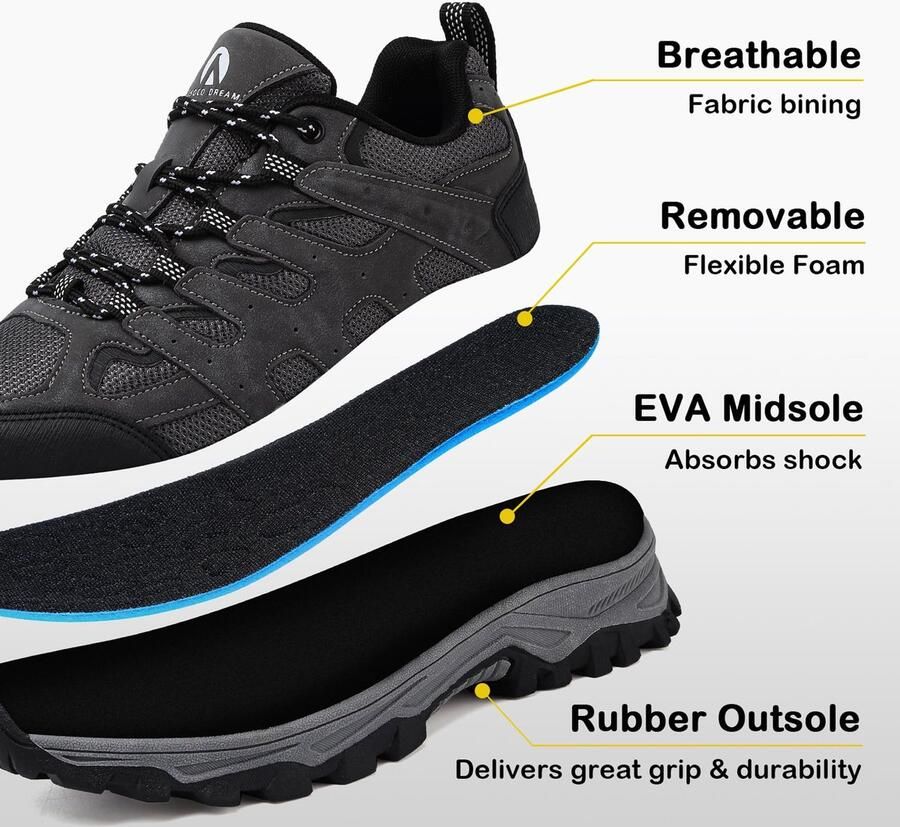 SnelShoppen Trekking Hikingschoenen Laag Model Wandelschoenen Sportschoenen Grijs 45 EU Outdoor Backpacken Kamperen Sneakers