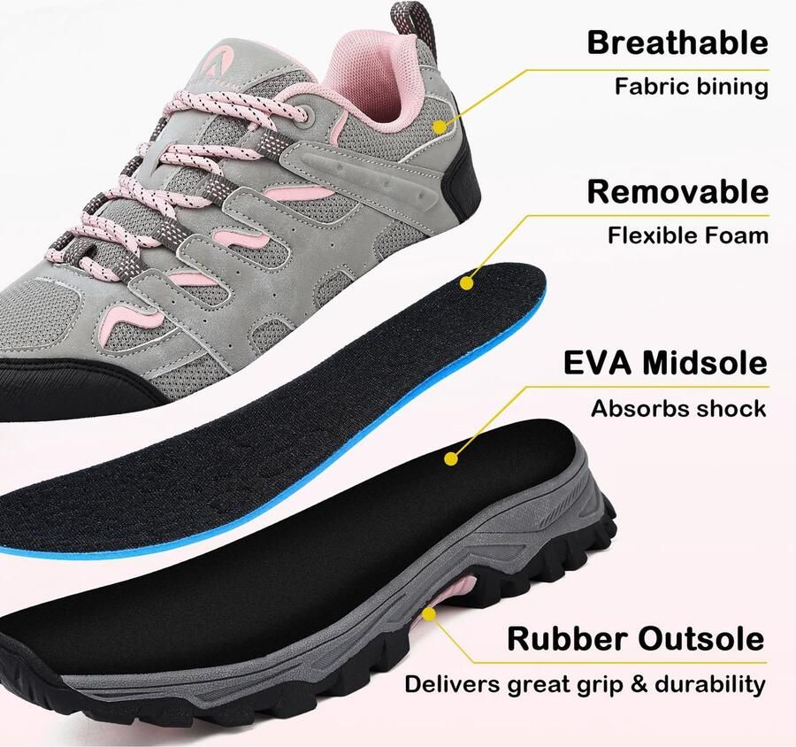 SnelShoppen Trekking Hikingschoenen Laag Model Wandelschoenen Sportschoenen Grijsroze 42 EU Outdoor Backpacken Kamperen Sneakers