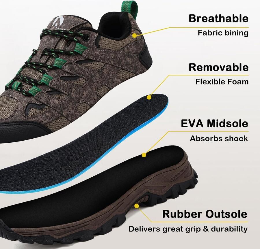 SnelShoppen Trekking Hikingschoenen Wandelschoenen Laag Model Outdoor Sportschoenen Bruin 43 EU Ideaal voor Backpacken en Kamperen