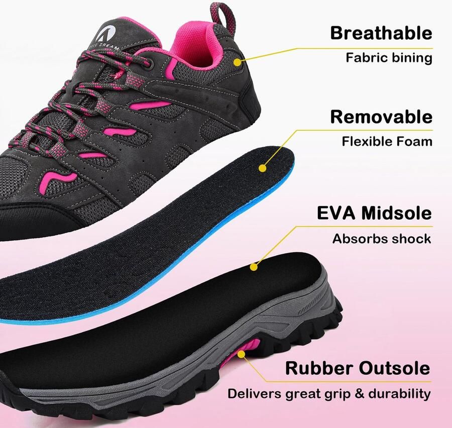 SnelShoppen Trekking Hikingschoenen voor en Laag Model Wandelschoenen Sportschoenen Rozerood EU Perfect voor Trekking K