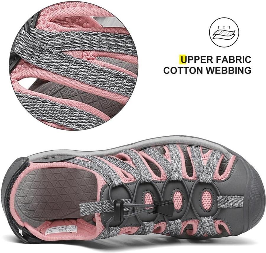 SnelShoppen Dames Trekkingsandalen Wandelsandalen Comfortabele Zomersandalen Ademend Gesloten Tenen Outdoor Sportsandalen Grijs