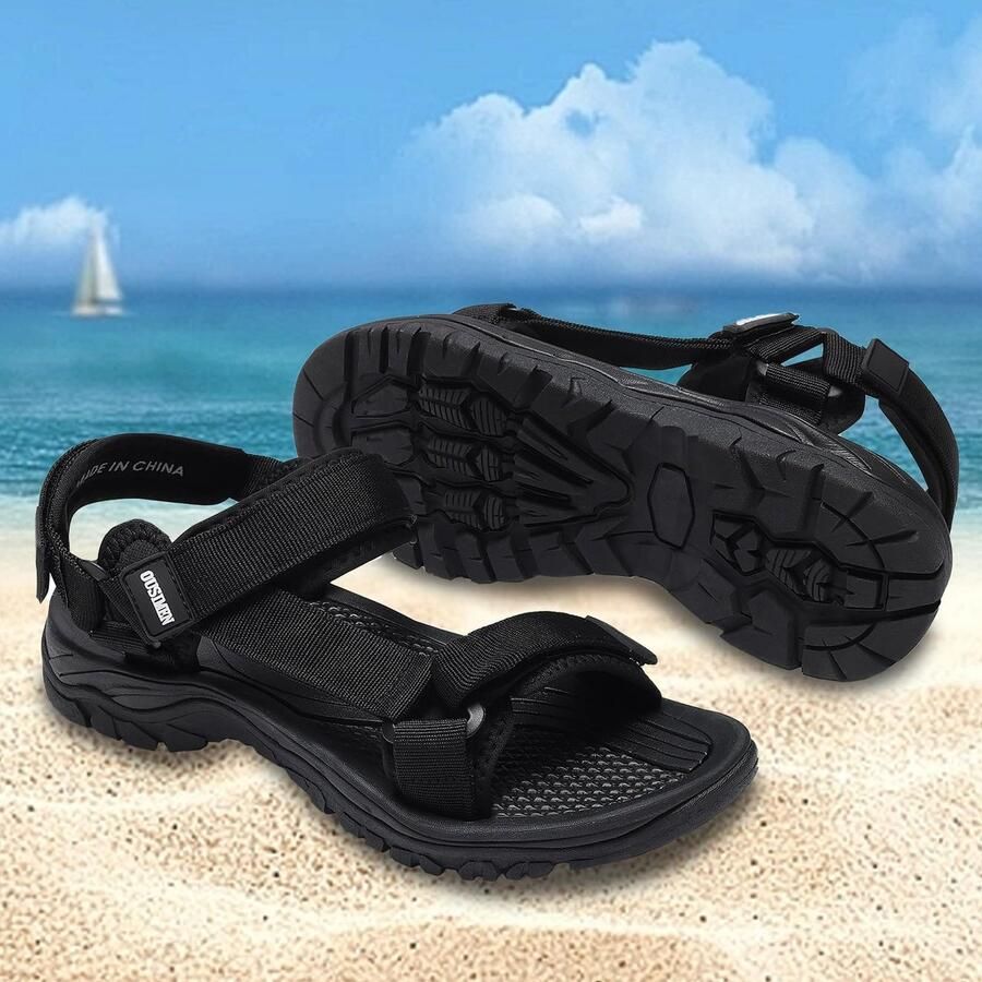 SnelShoppen Trekkingsandalen voor heren wandelsandalen outdoorschoenen vrijetijdsschoenen zwart EU ideaal voor strand en camping