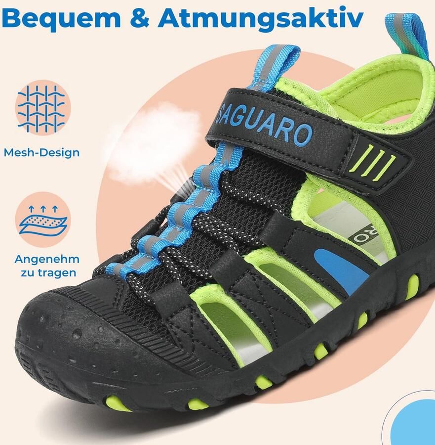 SnelShoppen Trekkingsandalen voor jongens gesloten outdoor sandalen voor kinderen EU zwart ideaal voor zomer camping tuin en avontuur