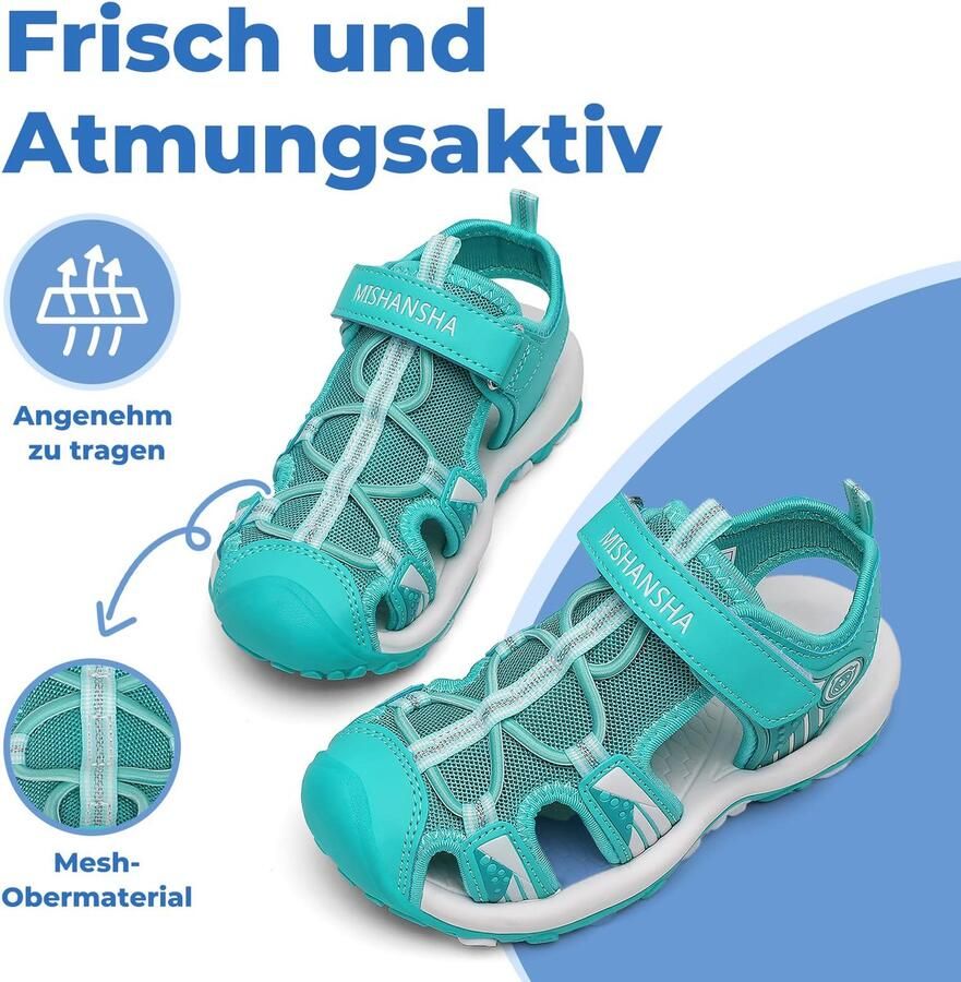 SnelShoppen Trekkingsandalen voor Kinderen Zomerse Gesloten Sandalen EU Turquoise Ideaal voor Vakantie Camping en Buitenspelen