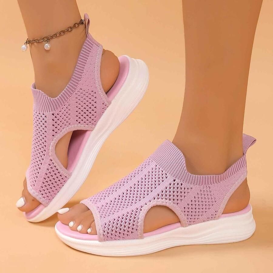 SnelShoppen Trendy Dames Sandalen Open Teen Ademend Mesh Bovenmateriaal Comfortabele Platte Zool Zomeroutfits Fashionable Casual Footwear
