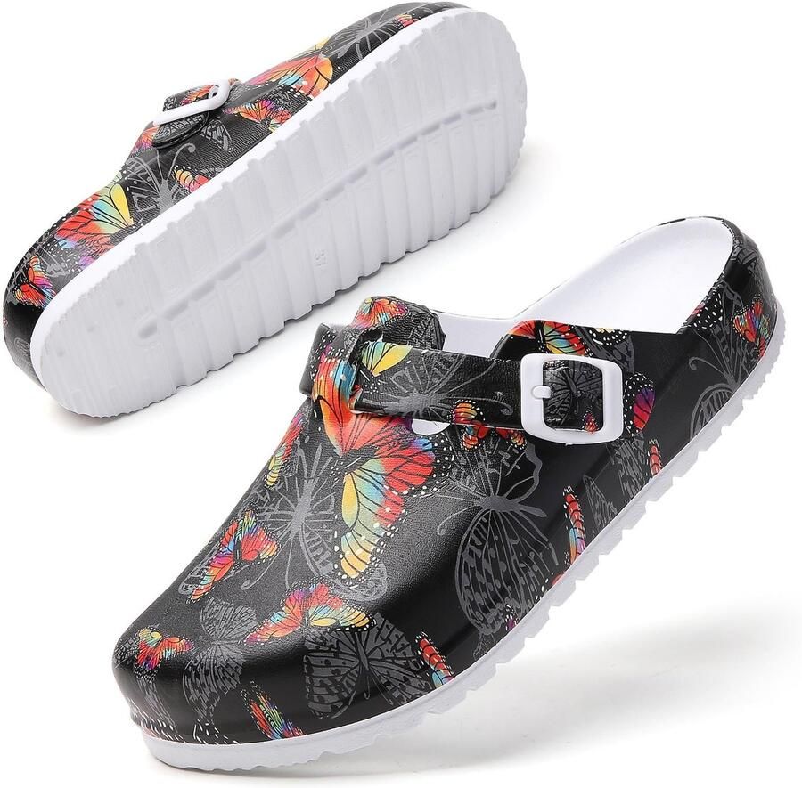 SnelShoppen Tuinklompen Dames Instappers Sandalen Lichtgewicht Verpleegkundige Keuken Klompen Wandelschoenen Zwarte Vlinder 39.5