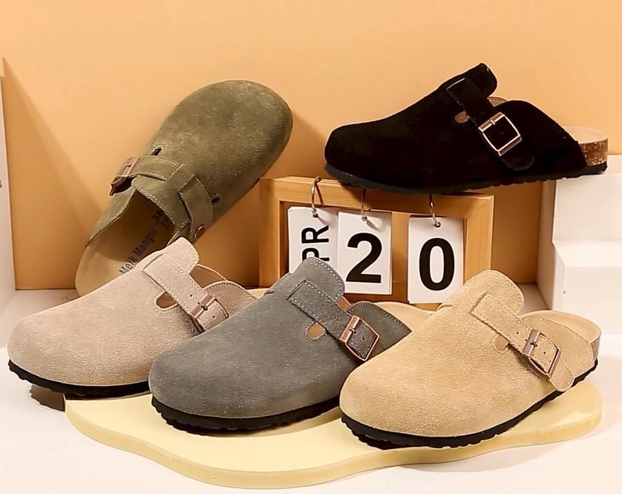 SnelShoppen Uniseks Clogs Suède Pantoffels voor en Comfortabele Leren Muiltjes Tuin Schoenen Gesloten Slip-ons Zwart