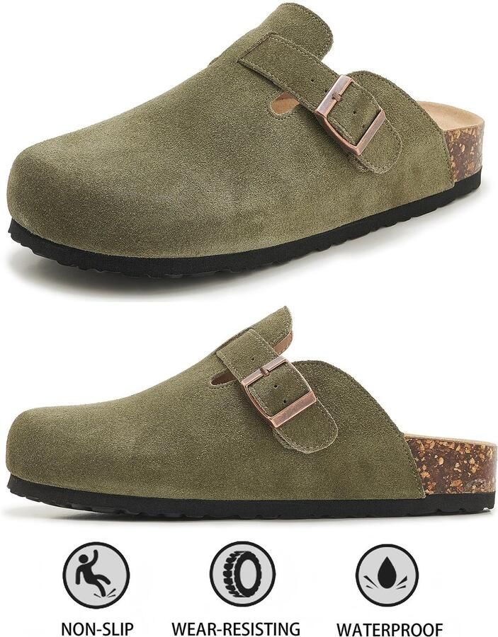 SnelShoppen Uniseks Suède Clogs voor en Comfortabele Pantoffels met Leren Voetbed Gesloten Muiltjes en Slippers voor Tuin Keuken en