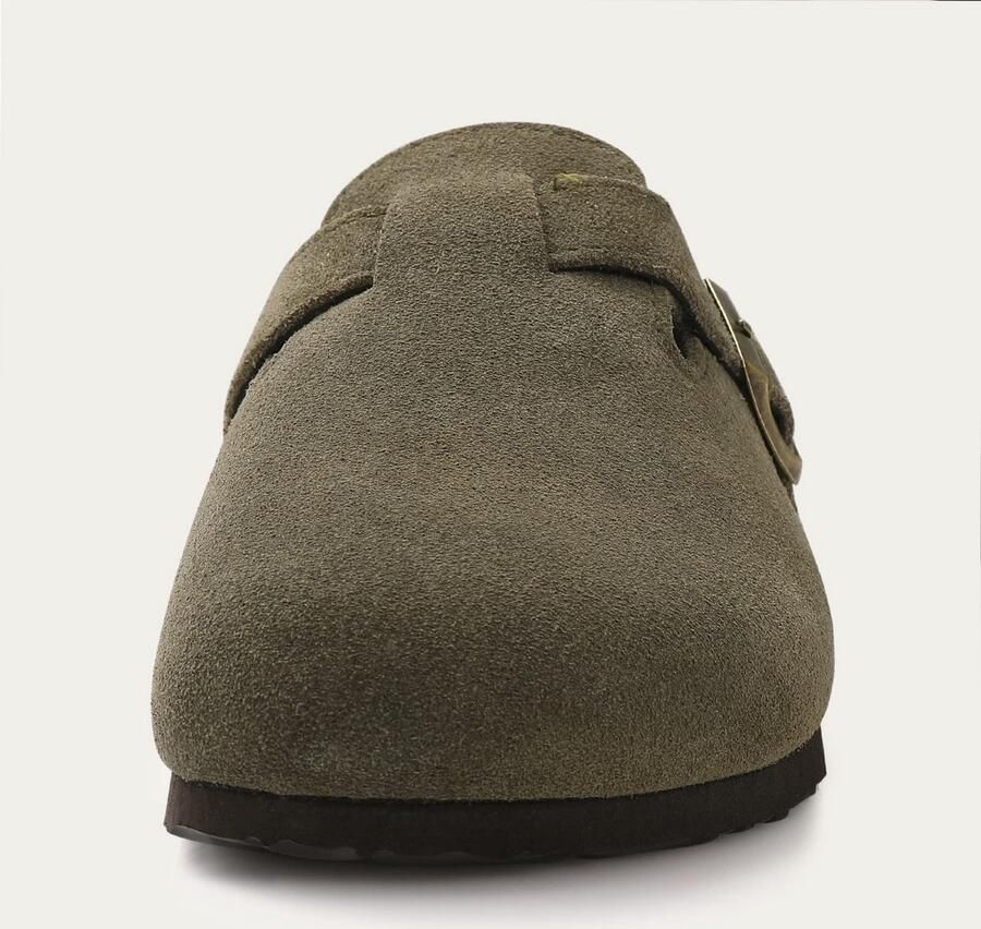 SnelShoppen Uniseks Suède Clogs voor Vrouwen Antislip Slippers met Premium Voetbed Legergroen EU Perfect voor Camping Tuin en Thuis
