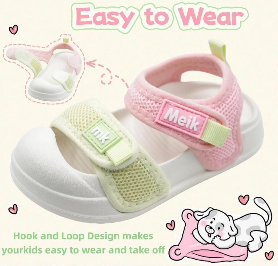 SnelShoppen Unisex Kinder Sandalen voor en Zomer Strand Gesloten Tenen Antislip Barfuß Looplerensandalen EU Roze