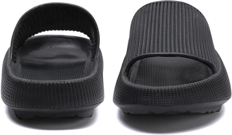 SnelShoppen Unisex Pantoffels Badslippers Rubber Platform Zachte Massage Antislip Wolkenpantoffels Pillow Slides Zwart voo