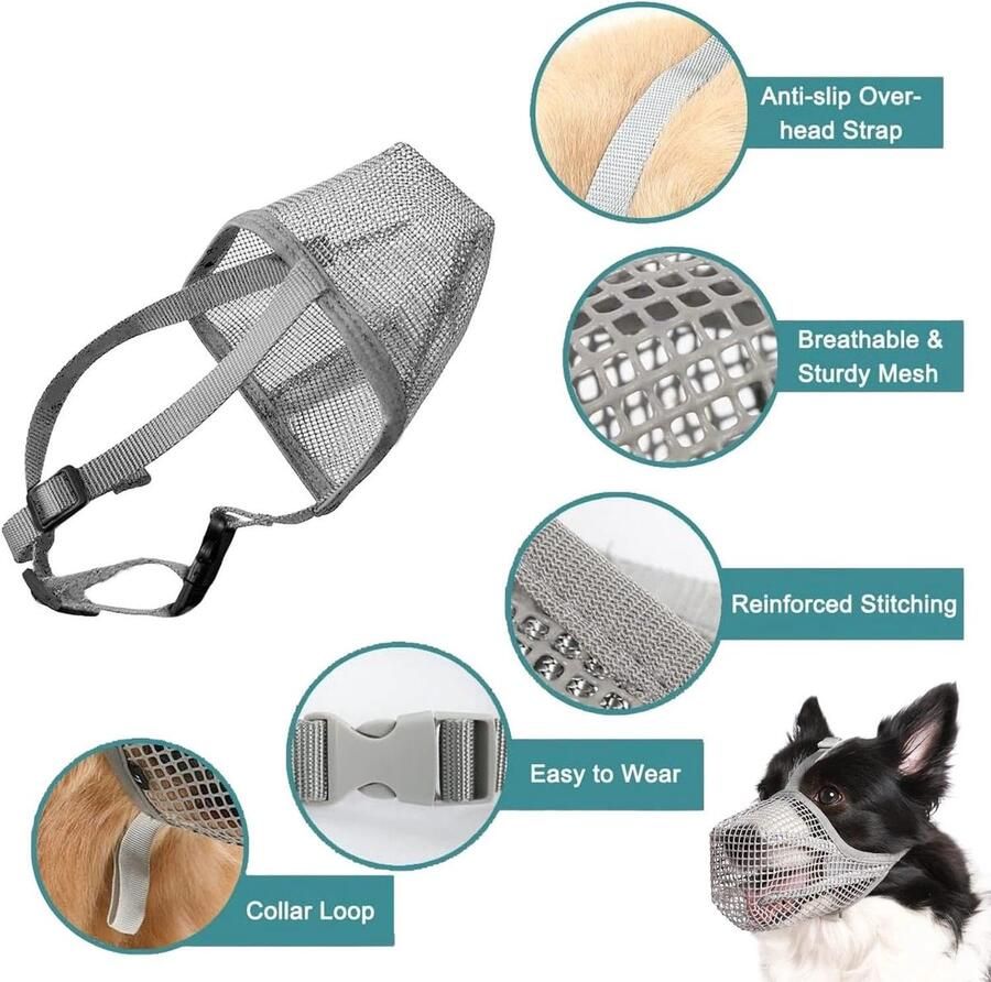 SnelShoppen Verstelbare Hondenmuil Ade de Muil voor Honden Rond Nylon Muil voor Kleine Middelgrote en Grote Honden (Lichtgrijs