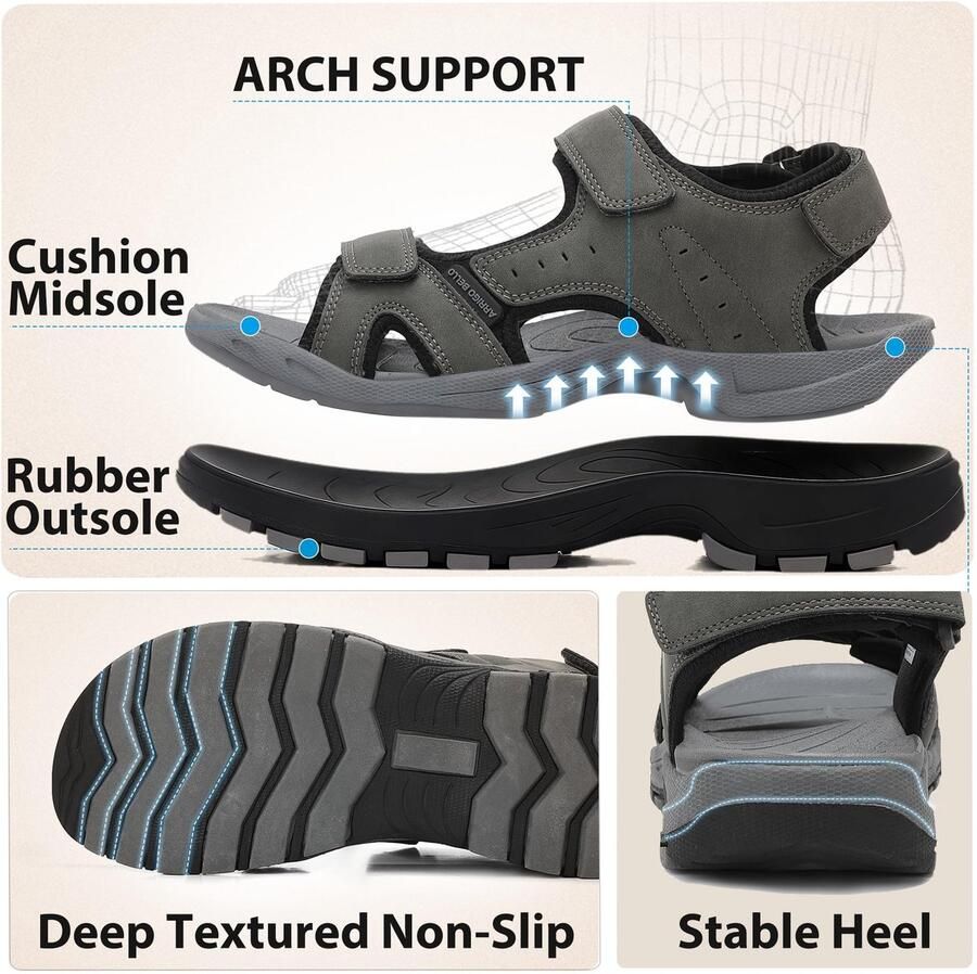 SnelShoppen Verstelbare Trekkingsandalen voor Heren Antislip Open Teen Wandelschoenen Klittenbandsluiting Zomer Sandalen Grijs Outd