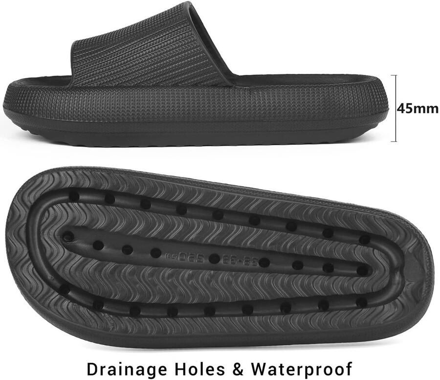 SnelShoppen VEXITO Cloud Slides Antislip Badslippers Unisex Kussen Zachte Slippers Zwart voor Strand Douche Camping