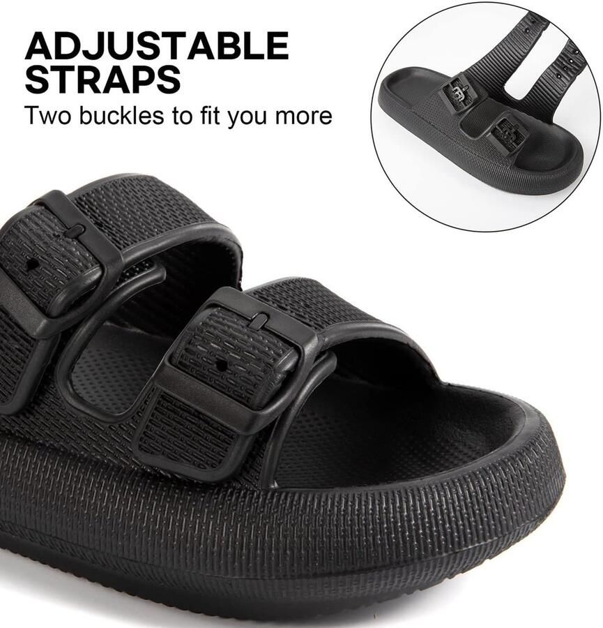 SnelShoppen VEXITO Cloud Slides Antislip Badslippers Verstelbare Zwarte Sandals Unisex Kussen Zachte Pantoffels voor Bad Strand Douche