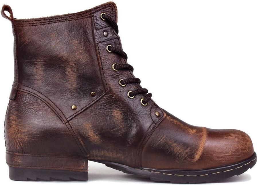 SnelShoppen Vintage Bruin Heren Leren Retro Chukkas Werklaars Biker Boots Motor Lederen Veterschoenen 42 EU Perfect voor Casual Werk en Avontuu
