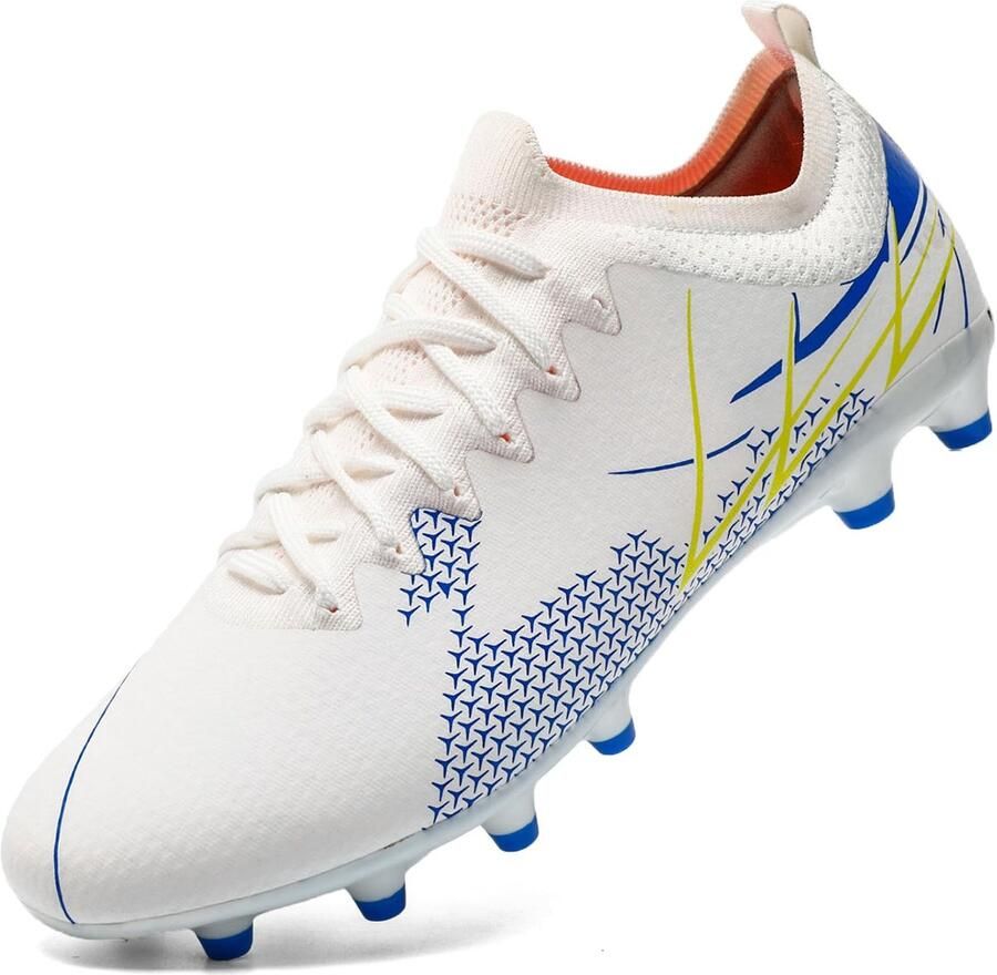 SnelShoppen Voetbalschoenen Heren Kunstgras Noppen Outdoor Trainingsschoenen Wit Blauw Perfect voor Jongens en Kinderen