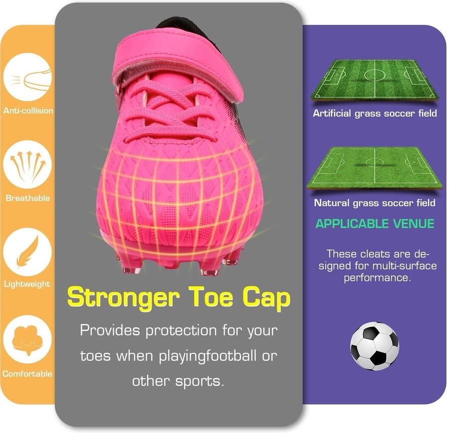 SnelShoppen Voetbalschoenen en 37 Professionele Club Firm Ground Trainers Astro Turf Sport Futsal Sneakers Unisex Roze voor Tien