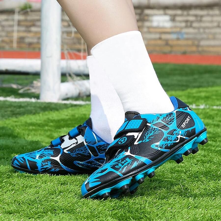 SnelShoppen Voetbalschoenen Kinderen Ade d Lichtgewicht Sneakers met Spikes Blauw 35 EU Perfect voor Buiten Sporten en Winte