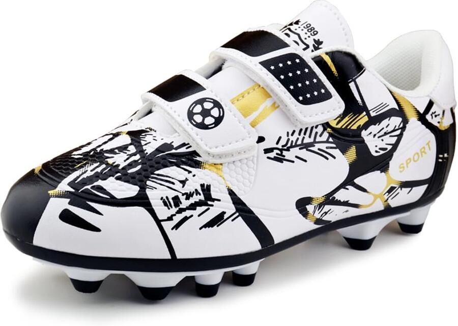 SnelShoppen Voetbalschoenen en Low-Top Spikes Antislip Trainingsschoenen Lichtgewicht Soccer Schoenen Wit Goud