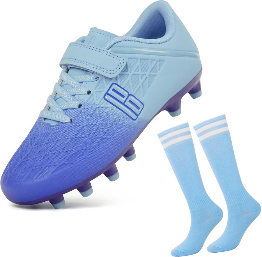 SnelShoppen Voetbalschoenen Kinderen Blauw-Paars 37 EU Firm Ground Voetbalschoenen voor en met Voetbalsokken Ideaal voor Sport e