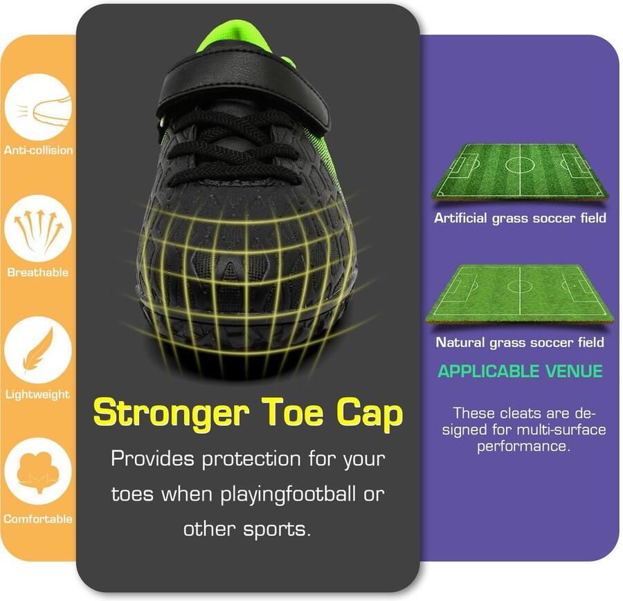 SnelShoppen Voetbalschoenen voor Kinderen Antislip Voetbalschoenen met Lage Noppen voor Kunstgras en Binnen Ideaal voor Training en Voetbal Zwart