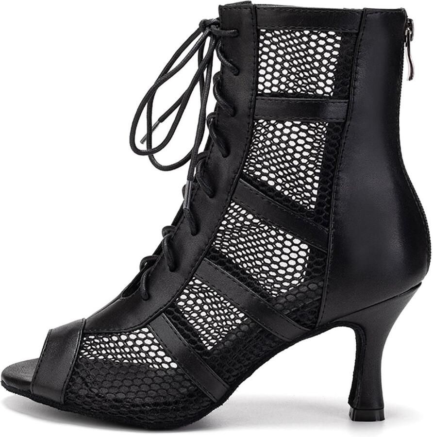 SnelShoppen Vrouwen Hoge Hak Dans Laarzen Salsa Tango Bachata Ballroom Hak Zwart PU 38 EU Perfect voor Feest en Dans Praktijk