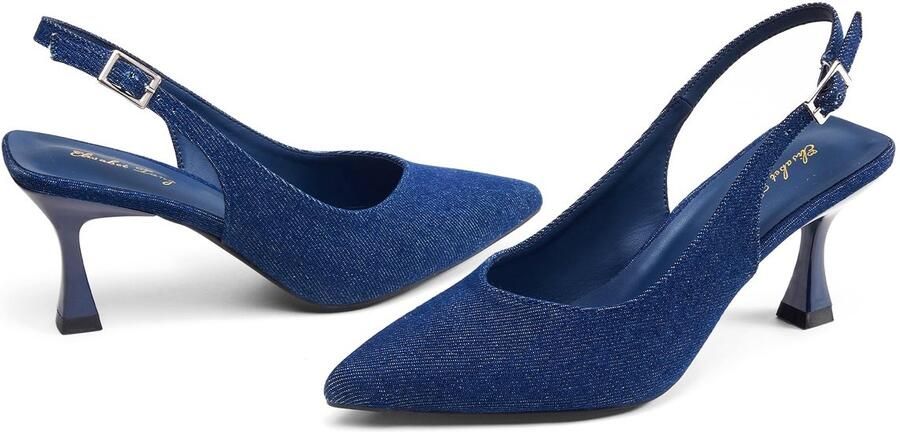 SnelShoppen Vrouwen Kitten Hak Slingback Lage Pumps Stiletto Spitse Gesloten Teen Elegante Bruids Bruiloft Party Schoenen Denim
