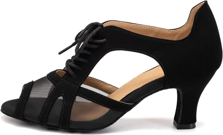 SnelShoppen Vrouwen Latijnse Dansschoenen met Veters en Open Tenen Hoge Hak Salsasandalen voor Balzaal Tango en Salsa Model FT087 Zwart Perfect