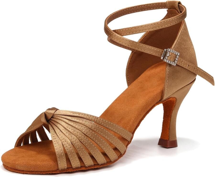 SnelShoppen Vrouwen Latin Dansschoenen Satijn Hoge Hak Open Teen Ballroom Salsa Danspraktijk Schoenen 36.5EU Perfect voor Danslessen en Feesten