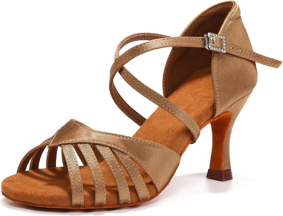 SnelShoppen Vrouwen Latin Dansschoenen Satijn Salsa Tango Ballroom Professionele Hak Beige 37 EU Perfect voor Feesten en Danslessen
