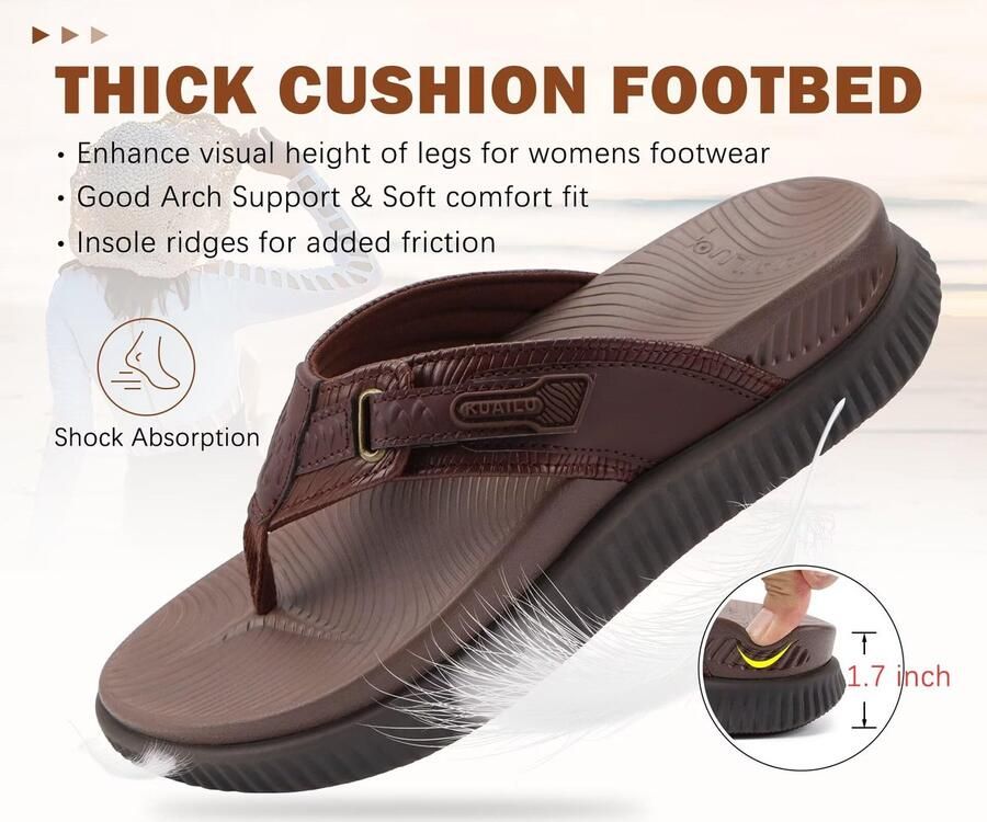 SnelShoppen Vrouwen Orthotische Flip Flops met Arch Support Dikke Kussen Wandelsandalen Bruin Leer Casual Slip On voor Binnen en Buiten Zome