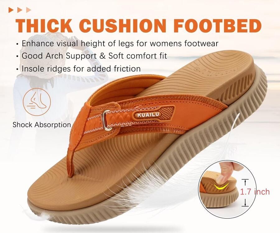 SnelShoppen Vrouwen Orthotische Flip Flops Met Bogen Ondersteuning Dikke Kussen Wandelsandalen voor Dames Leer Casual Zomer Sandalen Slip On Bin