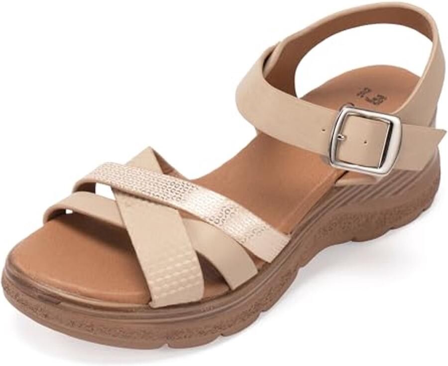 SnelShoppen Vrouwen Wandelsandalen met Gesp Comfortabele Flip Flops voor Zwemmen en Strand Zee Beige EU Perfect voor Zomer en Vakantie