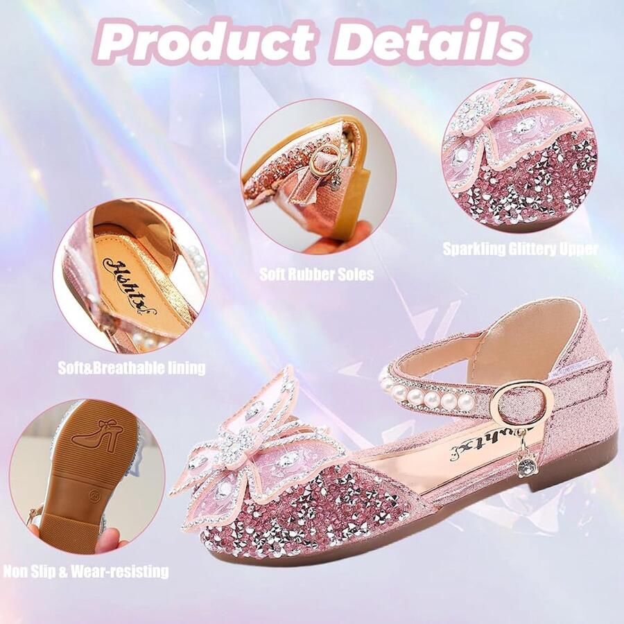 SnelShoppen VTASQ Mary Jane Prinsessenschoenen Glitter Roze Platte Schoenen voor Meisjes Feest Bruiloft Carnaval Kerstmis Verjaardag