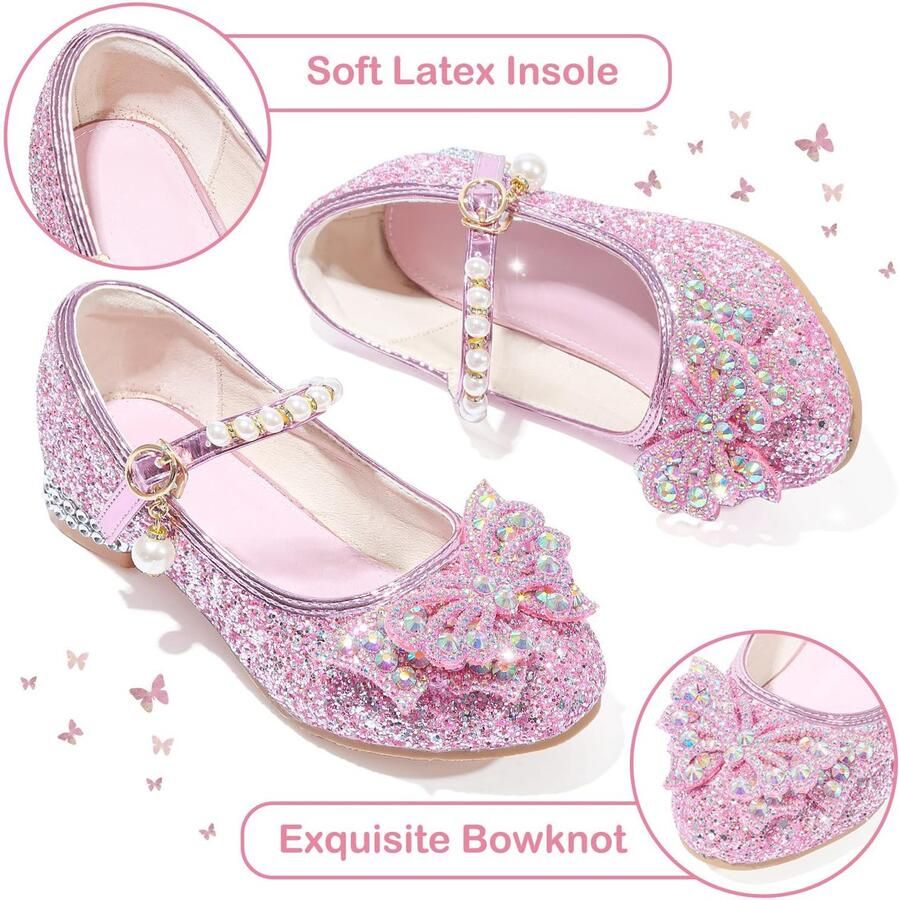 SnelShoppen VTASQ Mary Jane Prinsessenschoenen Meisjes Ballerina's met Hak Glitterschoenen Roze Feest Bruiloft Cosplay School