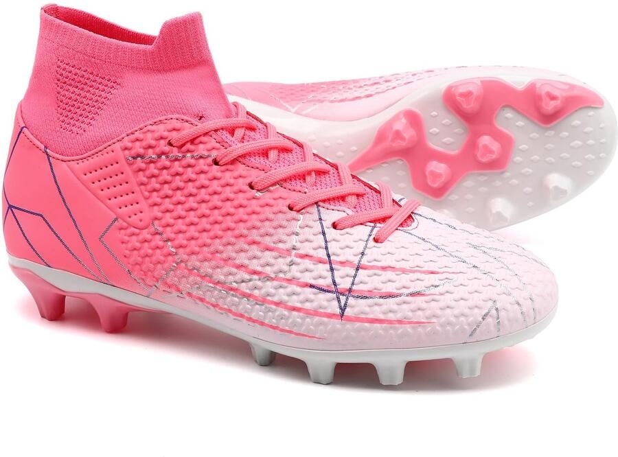 SnelShoppen Voetbalschoenen voor jongens Turf Voetbalschoenen Professionele Tiener Atletiek Sneakers Outdoor Antislip Hoge Top Spikes Roze 34.5