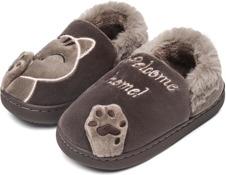 SnelShoppen Vunavueya Winterslippers Pluche Pantoffels Winter Warme Gevoerde Sloffen Comfortabele Cartoon Mode Huis Slippers Bruin Voeri